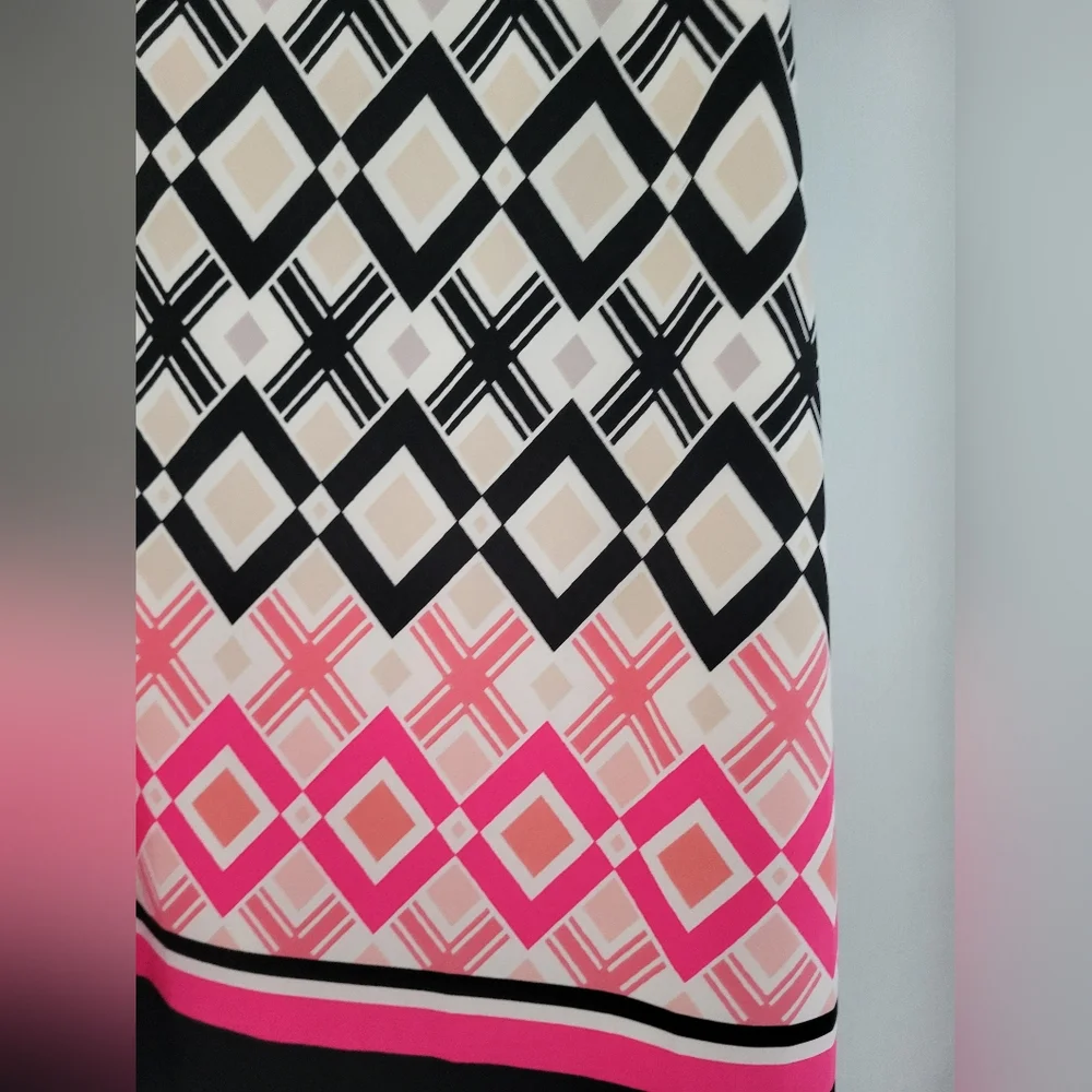 Eliza J Pink and Cream Sheath Midi Dress with 3/4 Sleeves- 8 EUC